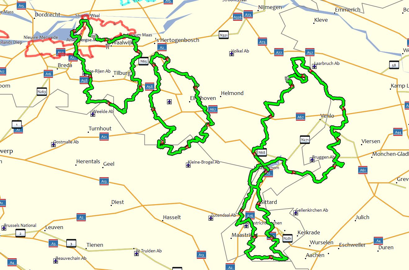 routes in zuid Nederland